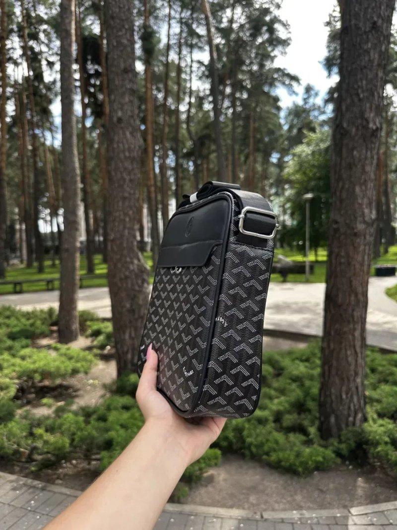 Сумка Goyard чорна/ месенджер гоярд зелений/ сірий гоярд через плече — фото 3