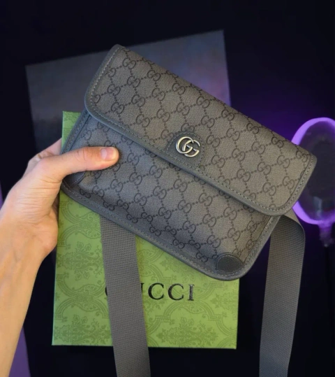 Сумка GUCCI 1:1 оригінал преміум якість з лого шкіряна чоловіча портмоне гаманець клатч гучі сіра чорна через плече