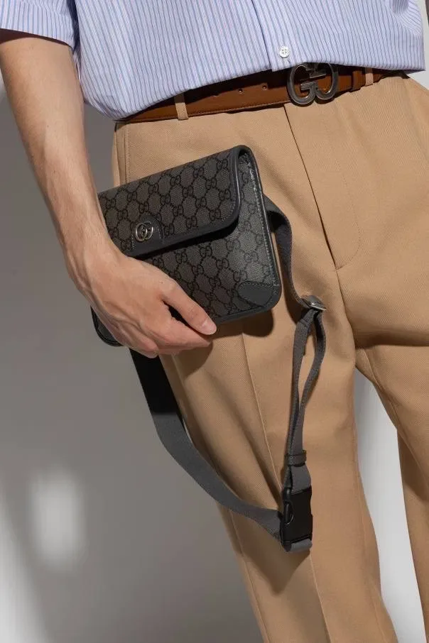 Сумка GUCCI 1:1 оригінал преміум якість з лого шкіряна чоловіча портмоне гаманець клатч гучі сіра чорна через плече — фото 2