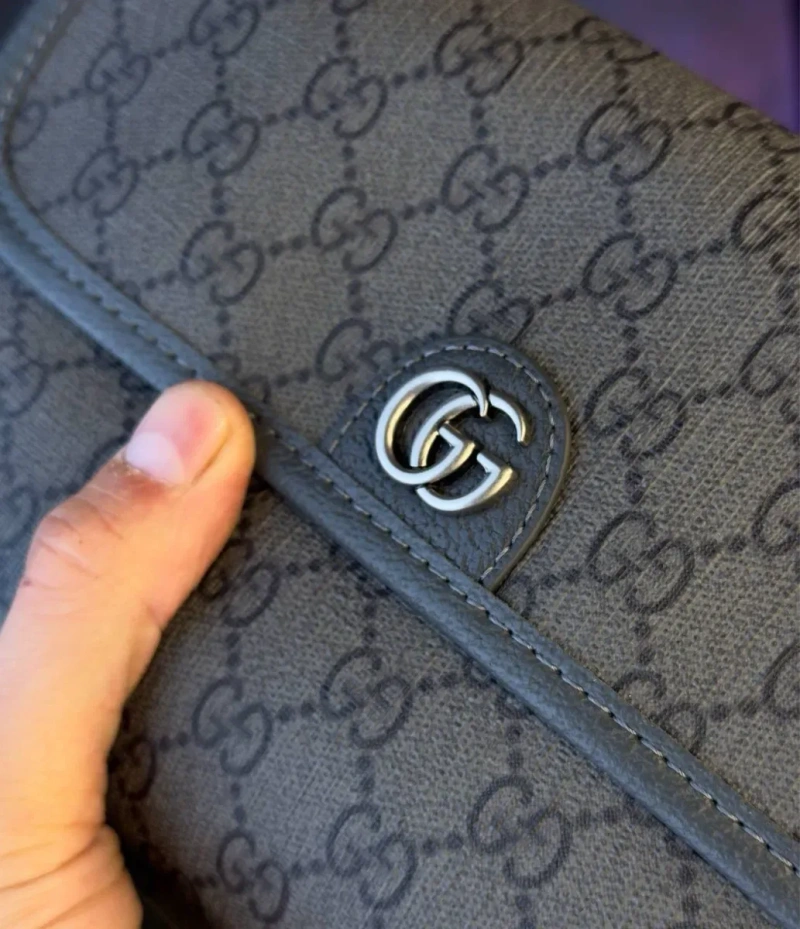 Сумка GUCCI 1:1 оригінал преміум якість з лого шкіряна чоловіча портмоне гаманець клатч гучі сіра чорна через плече — фото 4