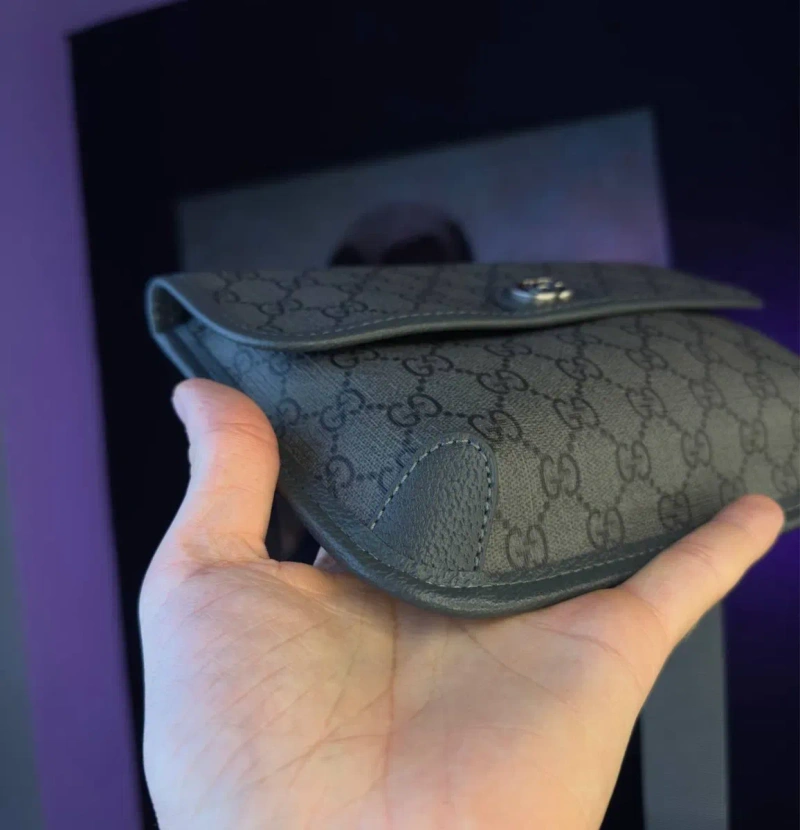 Сумка GUCCI 1:1 оригінал преміум якість з лого шкіряна чоловіча портмоне гаманець клатч гучі сіра чорна через плече — фото 5
