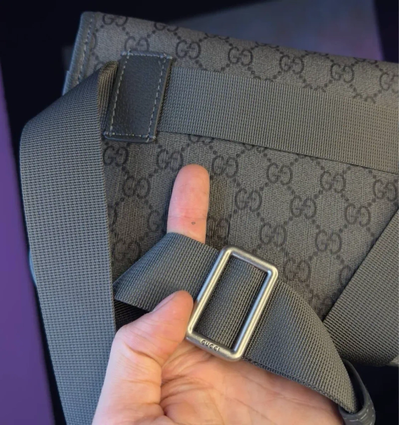 Сумка GUCCI 1:1 оригінал преміум якість з лого шкіряна чоловіча портмоне гаманець клатч гучі сіра чорна через плече — фото 8