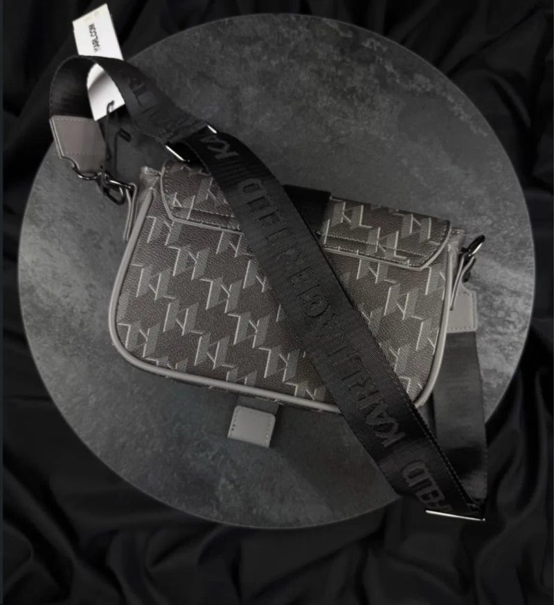 Сумка Karl Lagerfeld monogram із застібкою чоловіча через плече, чорний месенджер Карл Леджерфілд — фото 5