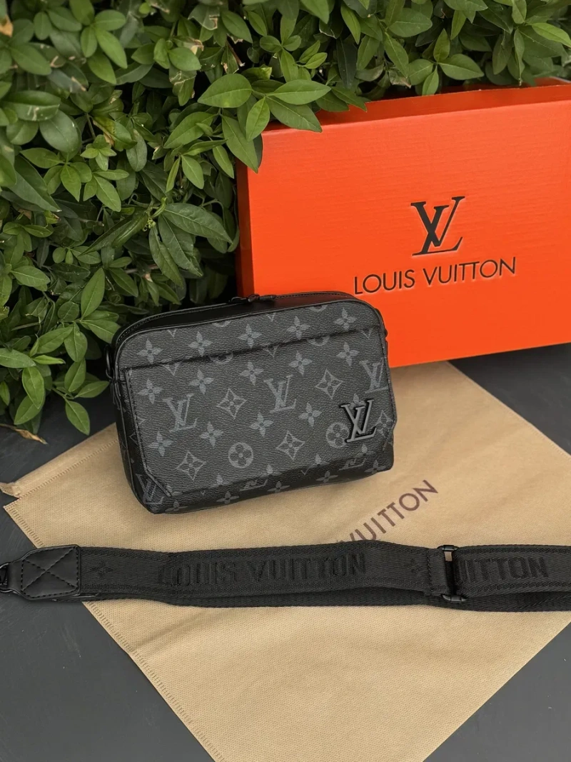 Сумка Louis Vuitton черная мужская сумка Лв спортивная через плечо кожаная барсетка Луи Витон | Сумка чоловіча Louis Vuitton біла Луї Вітон — фото 5