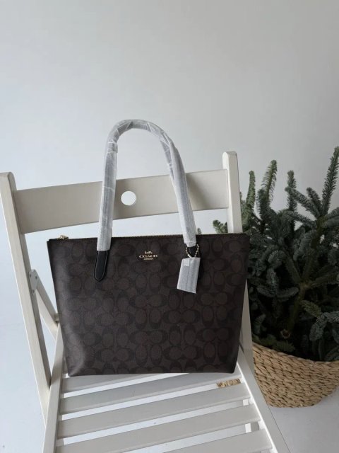Сумка шопер Coach Zip Tote коричнева/бежева