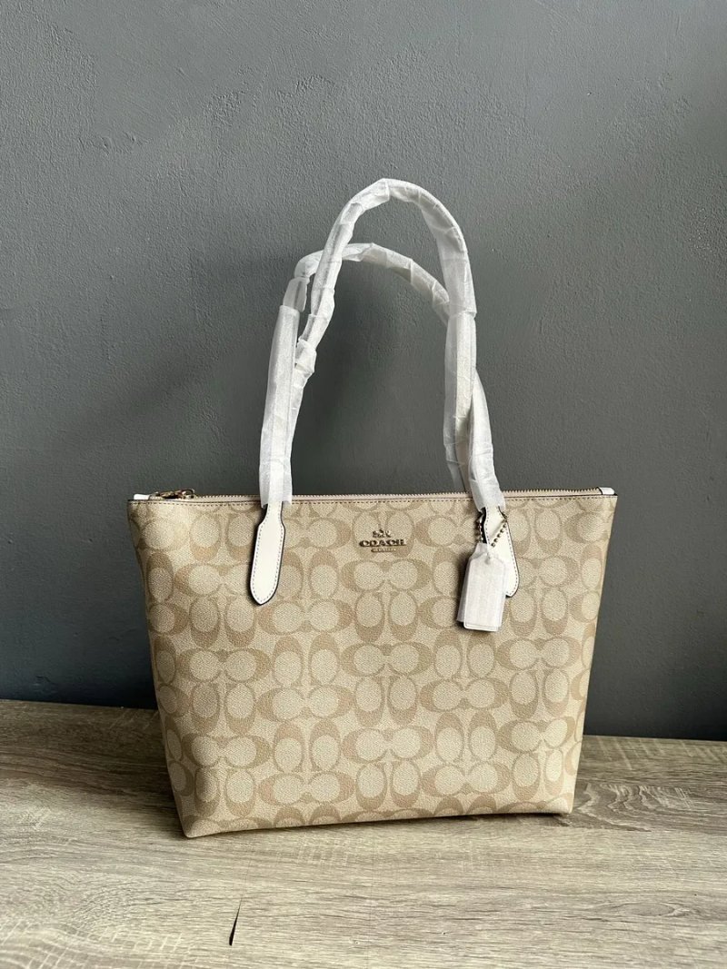 Сумка шопер Coach Zip Tote коричнева/бежева — фото 4