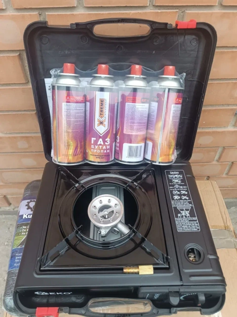 Топ продажу.Портативна газова плита з перехідником під великий балон плюс 4 балони в комплекті