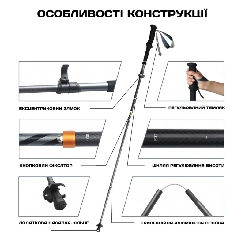 Трекінгові палиці складні Naturehike CNK2450DS013/туристичні палиці Z-конструкції/трекинговые палки — фото 4