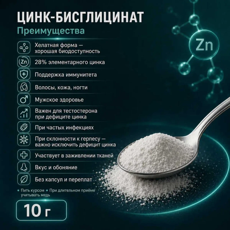 Цинк бисглицинат бісгліцинат гліцинат в порошку 10г хелат — фото 2