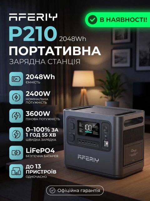 ‼️‼️В НАЯВНОСТІ‼️‼️Зарядна станція AFERIY P210 2400W/2048Wh ‼️ЄВРОПЕЙСЬКА ВЕРСІЯ‼️
