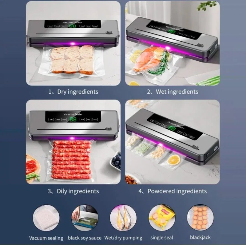 Вакуумний пакувальник, вакуматор, LED-дисплей, різак, 65 кПа, Для сухих/вологих продуктів — фото 7