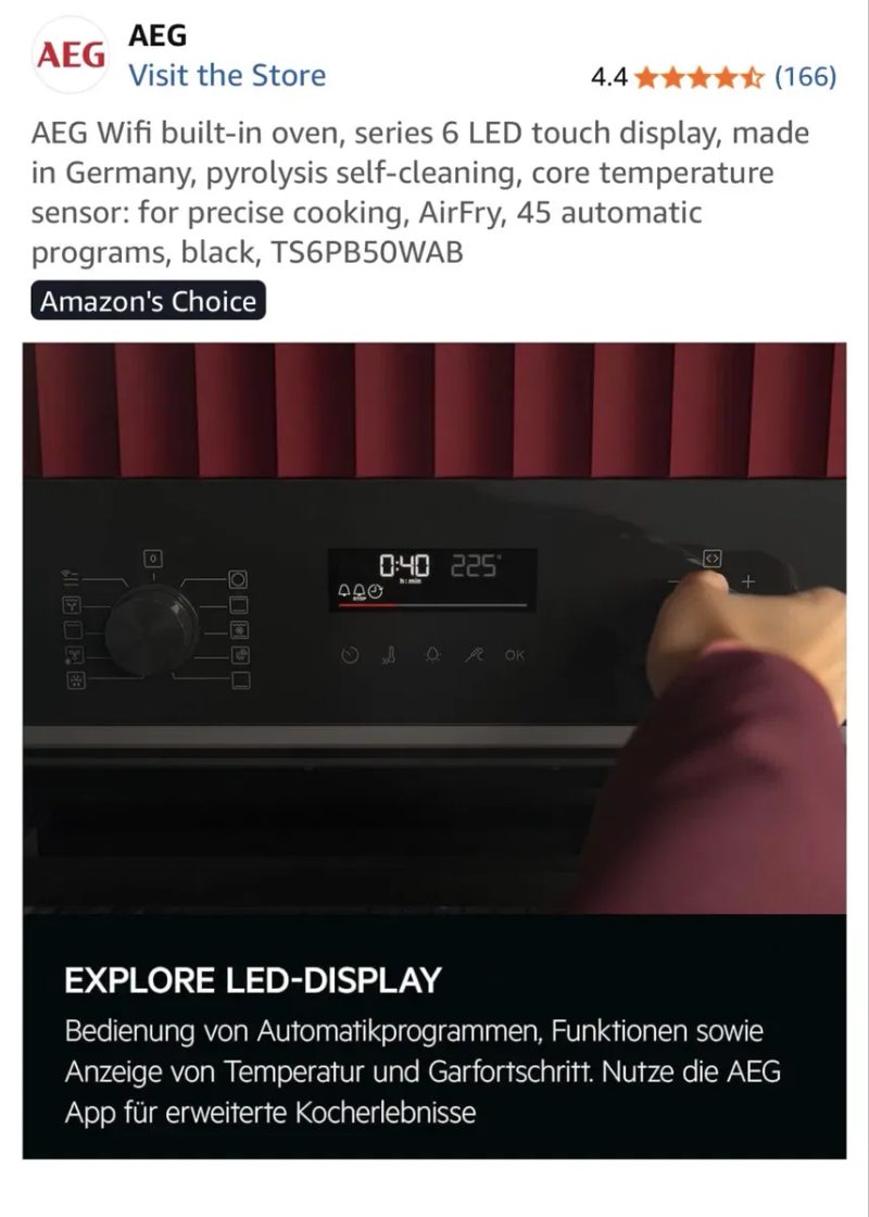 Вбудована духовка AEG Wifi TS6PB50WAB — фото 3