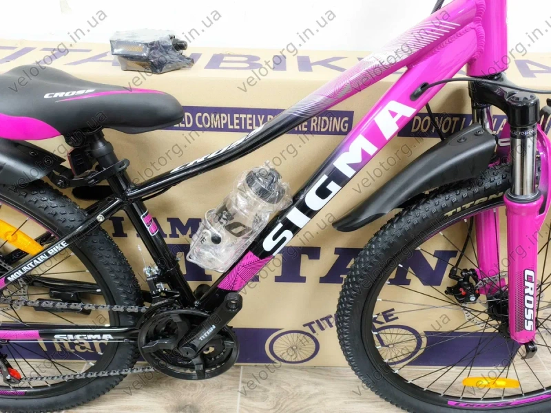 Велосипед Новий Дитячий Cross 24"-26" Sigma purple, pink для дівчинки 7-12 років, Алюмінієвий | Трансмісія SHIMANO, 21 швидкість, дискові гальма — фото 4