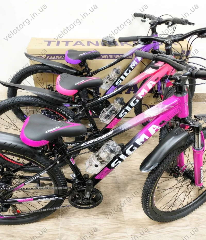 Велосипед Новий Дитячий Cross 24"-26" Sigma purple, pink для дівчинки 7-12 років, Алюмінієвий | Трансмісія SHIMANO, 21 швидкість, дискові гальма — фото 8
