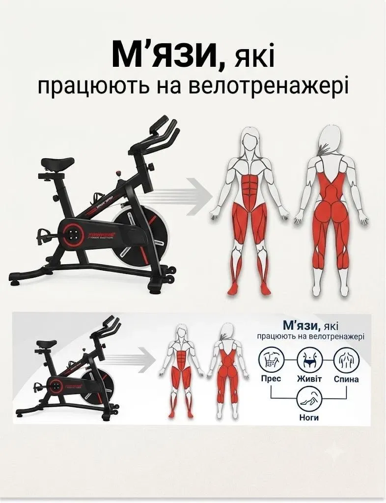 Велотренажер механічний Q7 / Спинбайк механічний для дому квартири стильний зручний тихий — фото 3