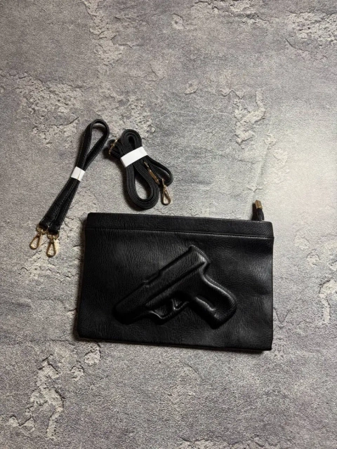 VLIEGER X VANDAM clutch gun in black чорна шкіряна сумка