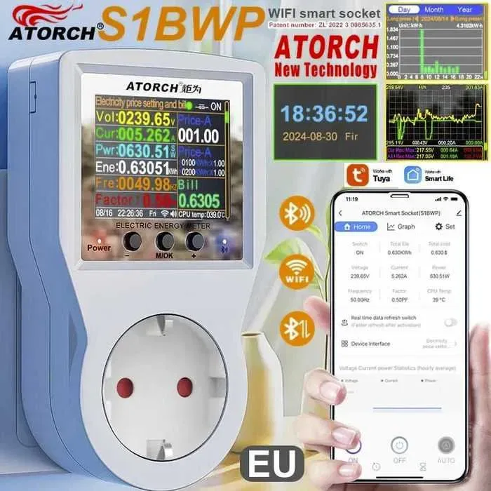 WiFi Смарт розетка - ATORCH S1TW. Ватметр реле напруги термостат Керує за часом, температурою або станом мережі. — фото 4
