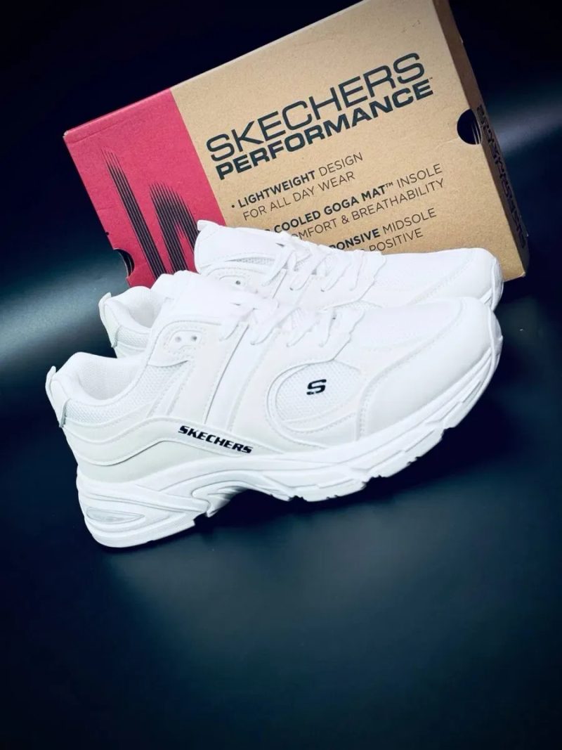 Якісні літні кросовки для чоловіків Skechers Performence кожані чоловічі кросовки скечерс білі — фото 7