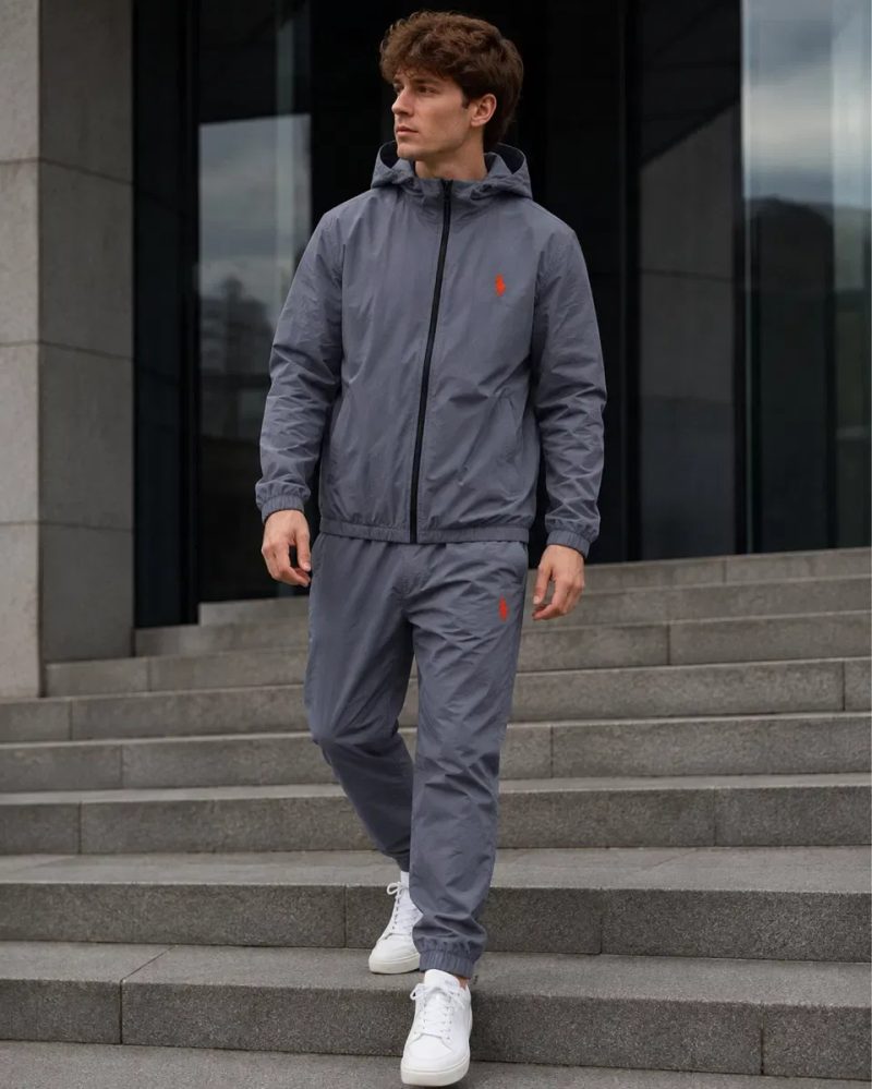 Якісний та легкий костюм Polo Ralph Lauren: вітровка та штани, водовідштовхувальна плащівка, чорний та сірий,  S–3XL — фото 5