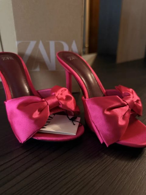 Яскраві рожеві мюлі Zara з бантом /36 розмір | Фуксія | Трендові