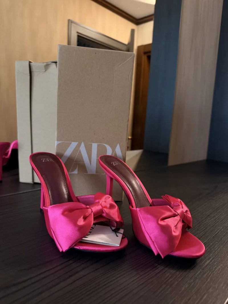 Яскраві рожеві мюлі Zara з бантом /36 розмір | Фуксія | Трендові — фото 3