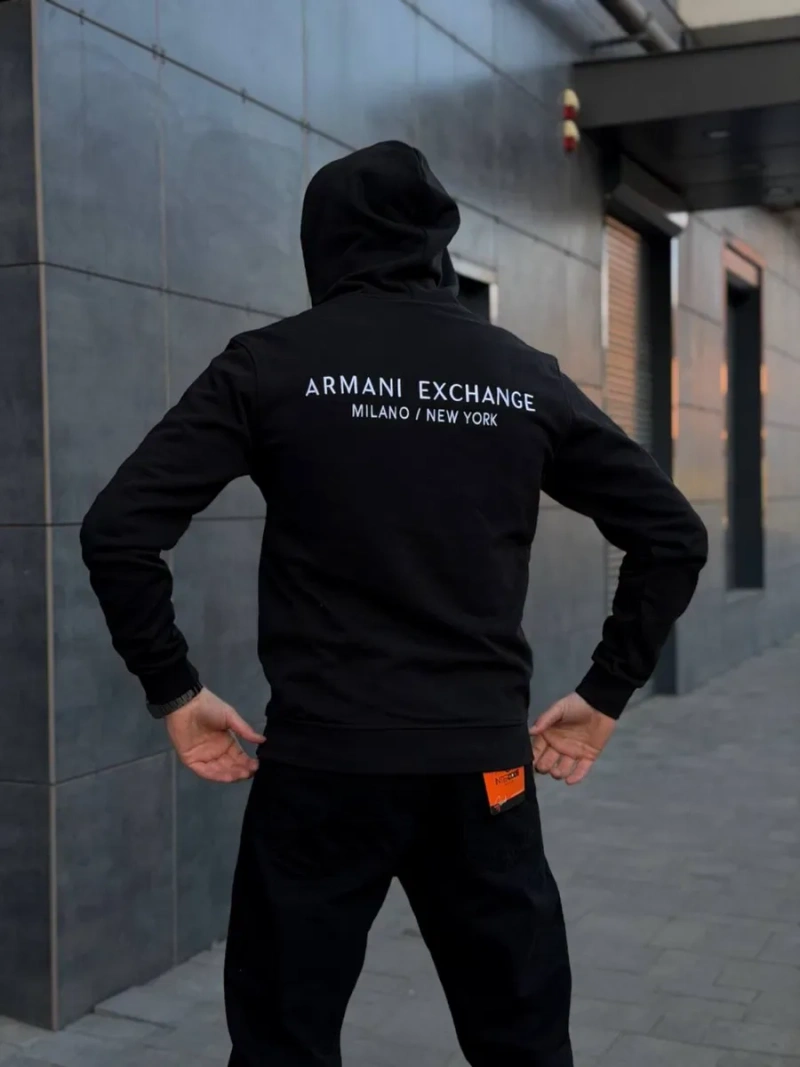 Зіп-худі Armani Exchange milano Кофта армані ексчейндж чорна Чоловіча зіпка Armani new york — фото 3