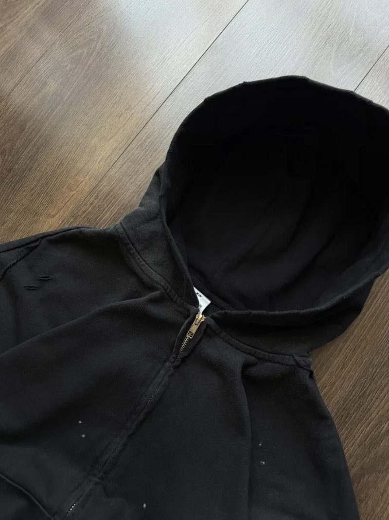 Зіп Худі Boxy Fit Washed Широке Чорне Oversize Distressed Худи Оверсайз Russell Y2K SK8 Вошед Широкого Крою YZY ERD Baggy Кроп Crop Кропнуте Yeezy — фото 2