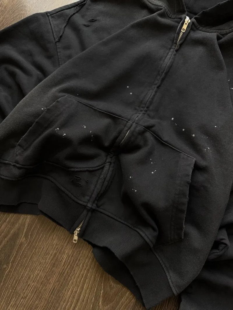 Зіп Худі Boxy Fit Washed Широке Чорне Oversize Distressed Худи Оверсайз Russell Y2K SK8 Вошед Широкого Крою YZY ERD Baggy Кроп Crop Кропнуте Yeezy — фото 3