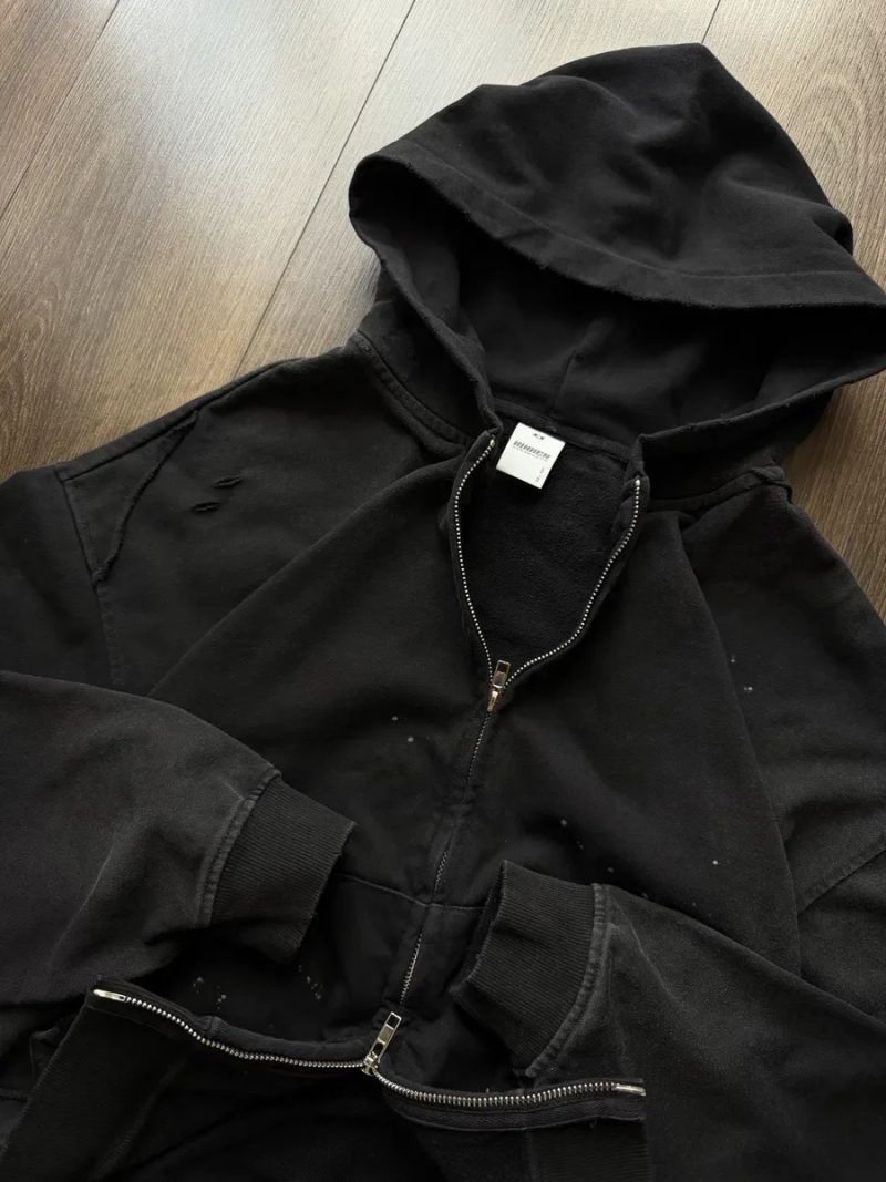 Зіп Худі Boxy Fit Washed Широке Чорне Oversize Distressed Худи Оверсайз Russell Y2K SK8 Вошед Широкого Крою YZY ERD Baggy Кроп Crop Кропнуте Yeezy — фото 4