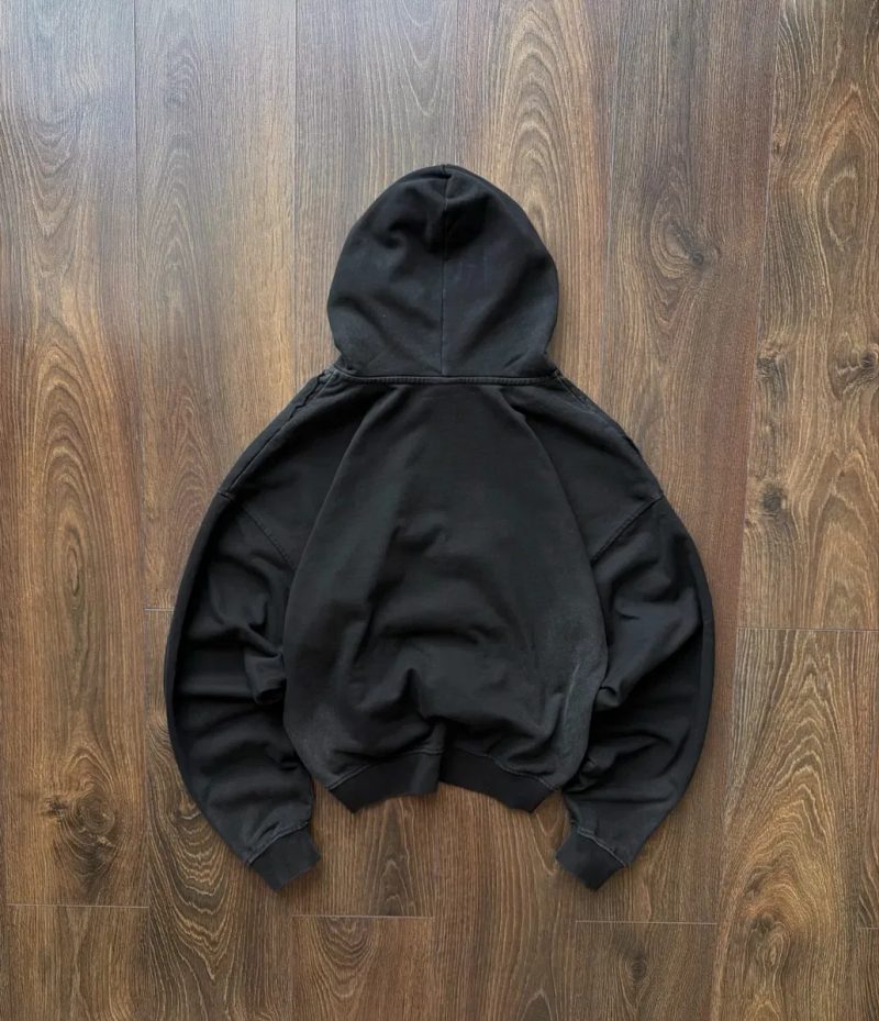 Зіп Худі Boxy Fit Washed Широке Чорне Oversize Distressed Худи Оверсайз Russell Y2K SK8 Вошед Широкого Крою YZY ERD Baggy Кроп Crop Кропнуте Yeezy — фото 5