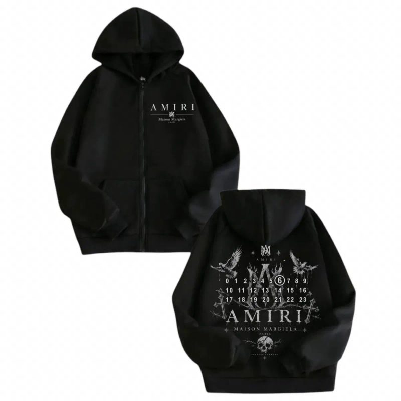 Зип худи Maison Margiela Paris x Amiri Logo розовые унисекс мейсон Марджера MM6 коллаборация с Амири черные кофта толстовка лонгслив — фото 3
