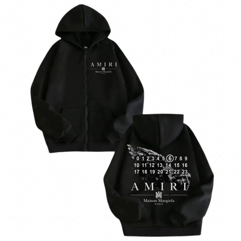 Зип худи Maison Margiela Paris x Amiri Logo розовые унисекс мейсон Марджера MM6 коллаборация с Амири черные кофта толстовка лонгслив — фото 4