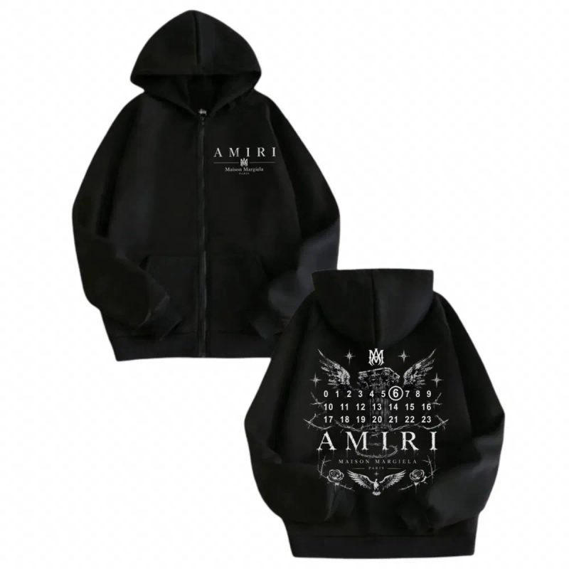 Зип худи Maison Margiela Paris x Amiri Logo розовые унисекс мейсон Марджера MM6 коллаборация с Амири черные кофта толстовка лонгслив — фото 5