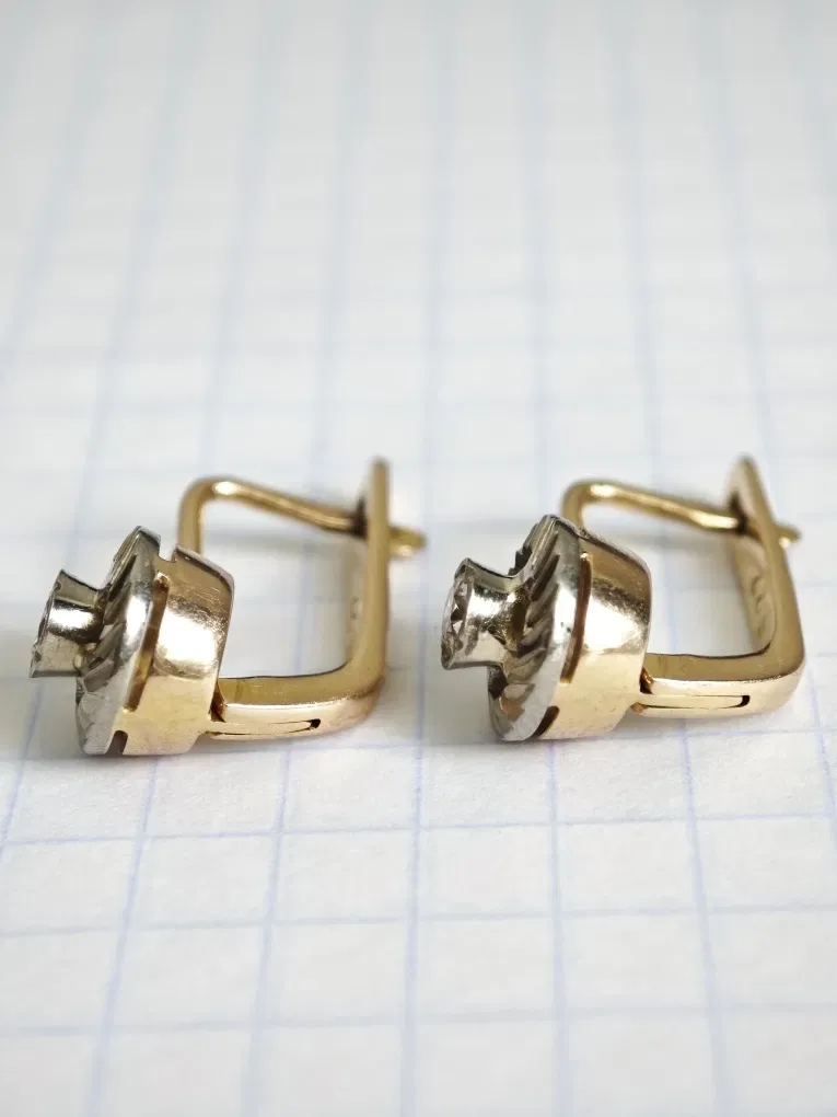 Золоті сережки, з діамантами 0.4 ct, 583 проба. — фото 6