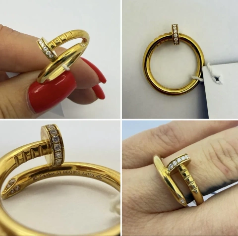 Золотое кольцо новое гвоздь с диамантами Cartier