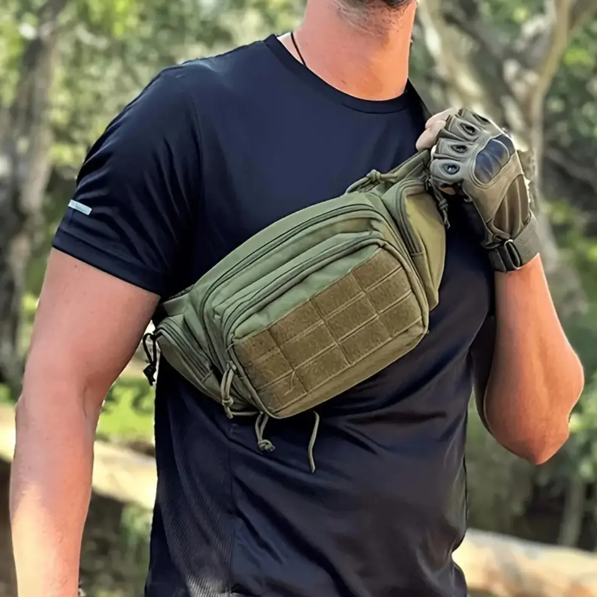 Тактична нагрудна поясна сумка бананка ARMORBAG чорна,олива і койот на пояс з MOLLE — фото 5
