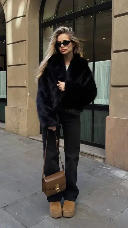 Шубка Zara чорна зі штучного хутра (Всі розміри)