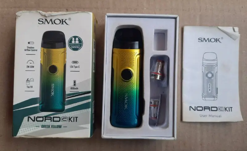 Smok Nord C Kit 1800mAh Green Yellow + 2 новых испарителя