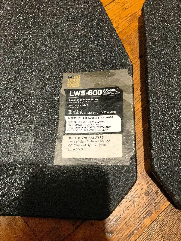 Tacticon Armament LWS-600 AR-600 Level 3+ Бронеплиты 27х34см