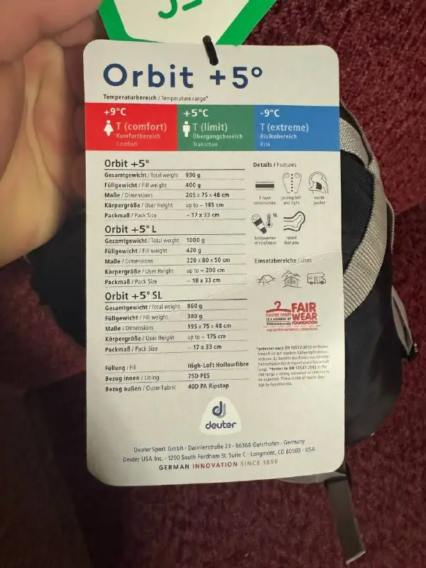 Спальный мешок Deuter Orbit +5° Large (до 200 см)