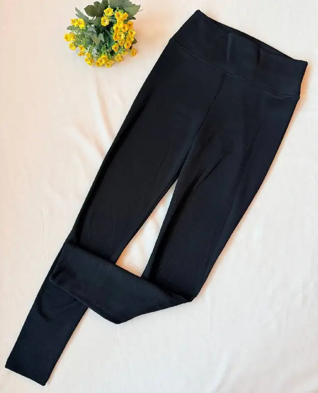 Женские лосины в рубчик на флисе черные, размер S