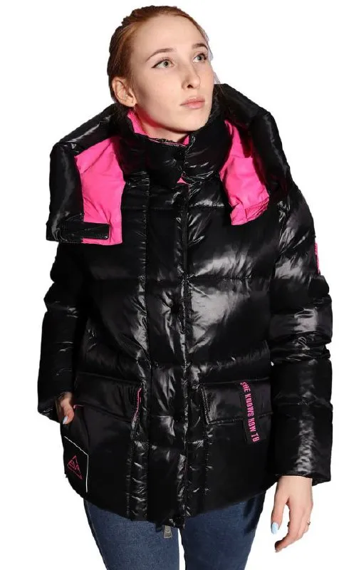 Пуховик EVACANA 016 чорний з рожевим Розмір 40-42