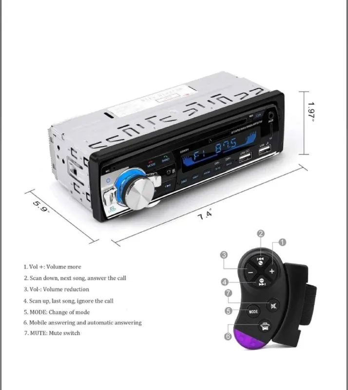 Автомагнитола 1DIN R-1901 Bluetooth 4x60W 2xUSB FLAC — фото 2
