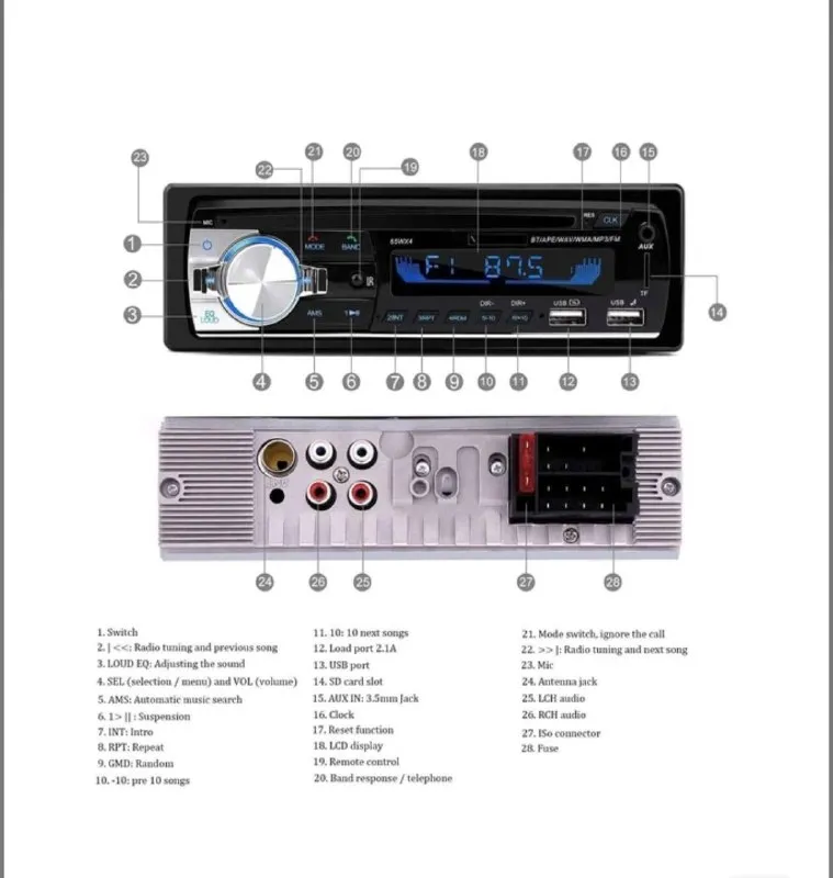 Автомагнитола 1DIN R-1901 Bluetooth 4x60W 2xUSB FLAC — фото 3