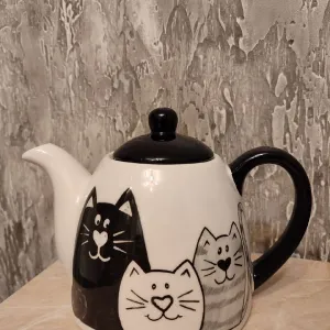 Керамічний заварювальний чайник з принтом Коти