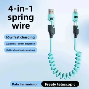 Зарядка, кабель 4-в-1 65W + 27W (USB + Type-C + Lightning)