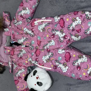 Зимний теплый комбинезон для девочки 86 размера яркий